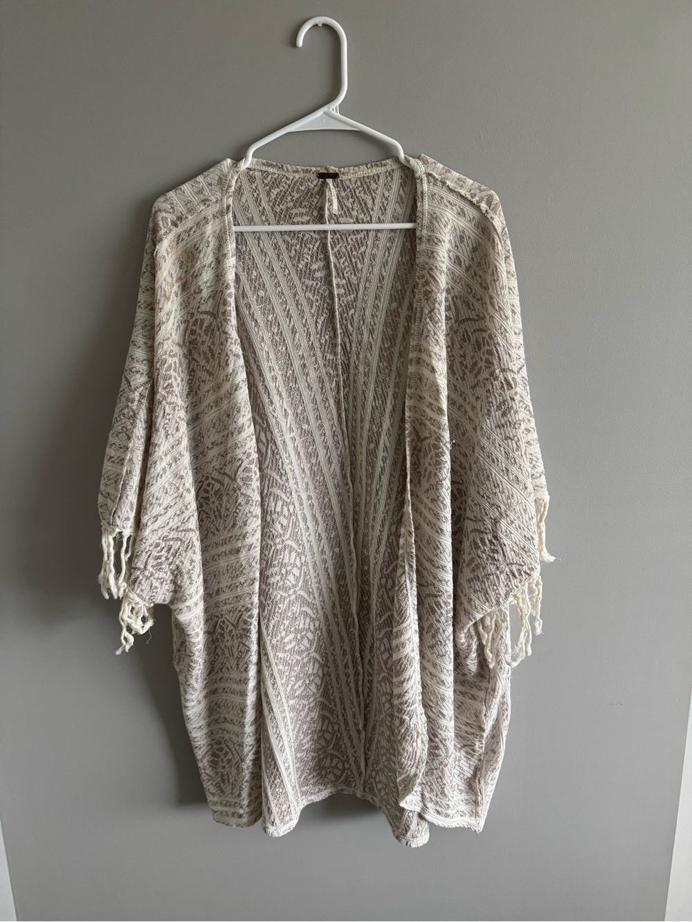 Free People Boho Fringe Throw Blanket Cover - Neutral Cream/Tan